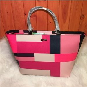 Kate Spade Color Block Pink Zip Top Leather Tote